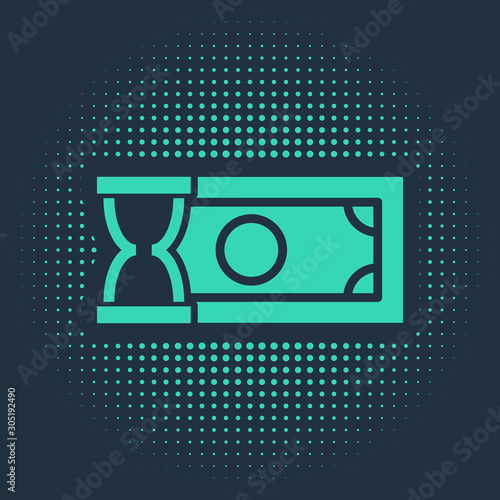 Green Fast payments icon isolated on blue background. Fast money transfer payment. Financial services, fast loan, time is money, cash back concept. Abstract circle random dots. Vector Illustration