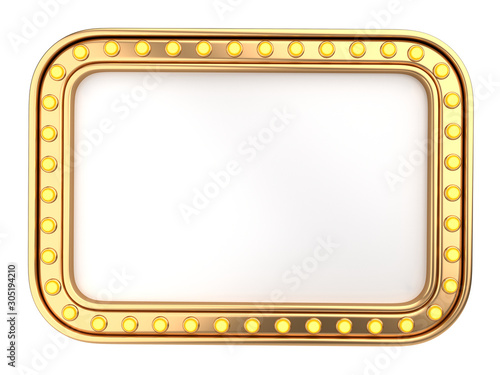 Golden casino banner - design template, with lightbulbs around. Front view.