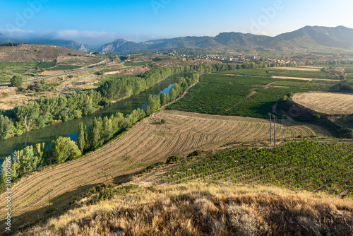 Ebro river with Bri  as as background  La Rioja  Spain