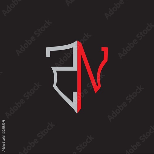 ZN Abstract logo monogram with shield elements isolated on black background