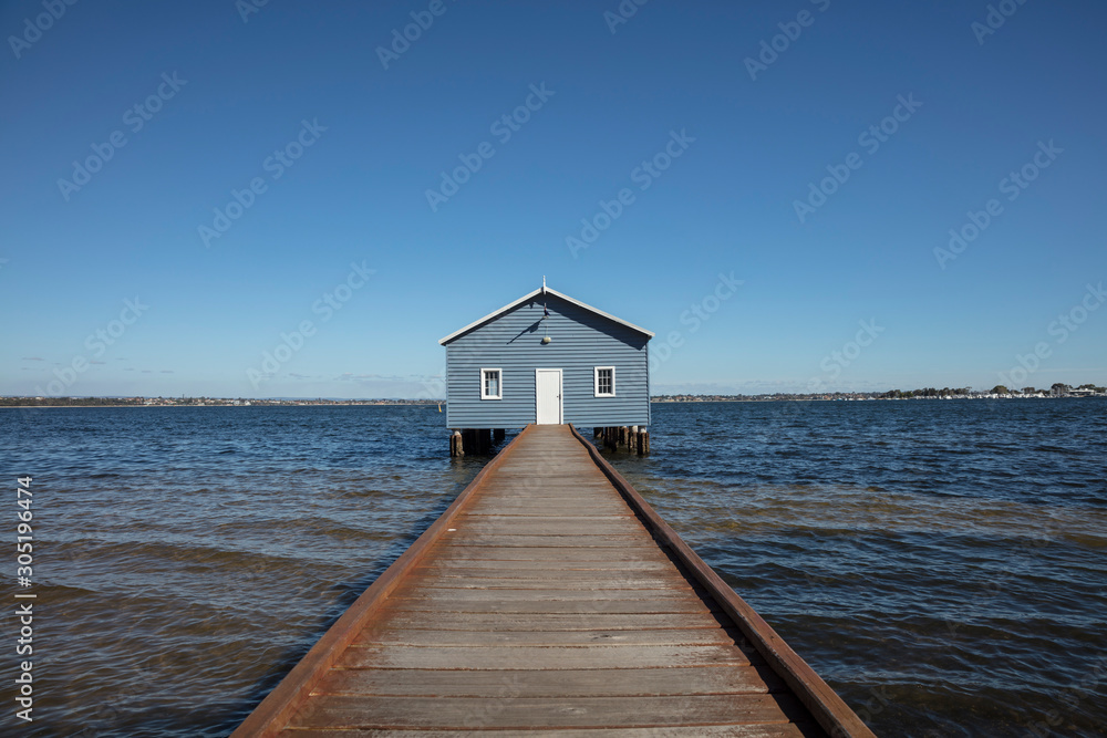 Typical view of the iconic Crawley Edge boatshed in Perth, Western Australia Typical view of the iconic Crawley Edge boatshed in Perth, Western Australia