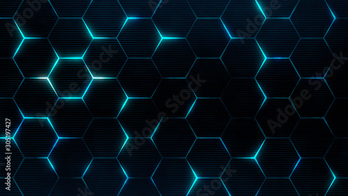 Futuristic surface concept with hexagons. Trendy sci-fi technology background with hexagonal pattern.  photo