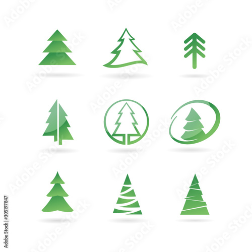 Pine tree logo set bundle - Christmas tree logo holidays winter gift happy wild nature snow vintage