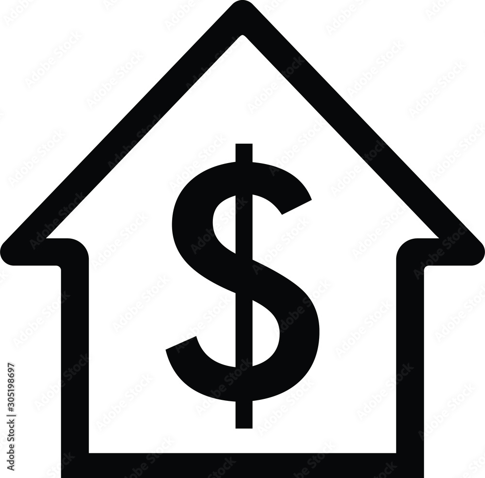 dollar sign inside home icon on white background dollar sign inside home icon on white background