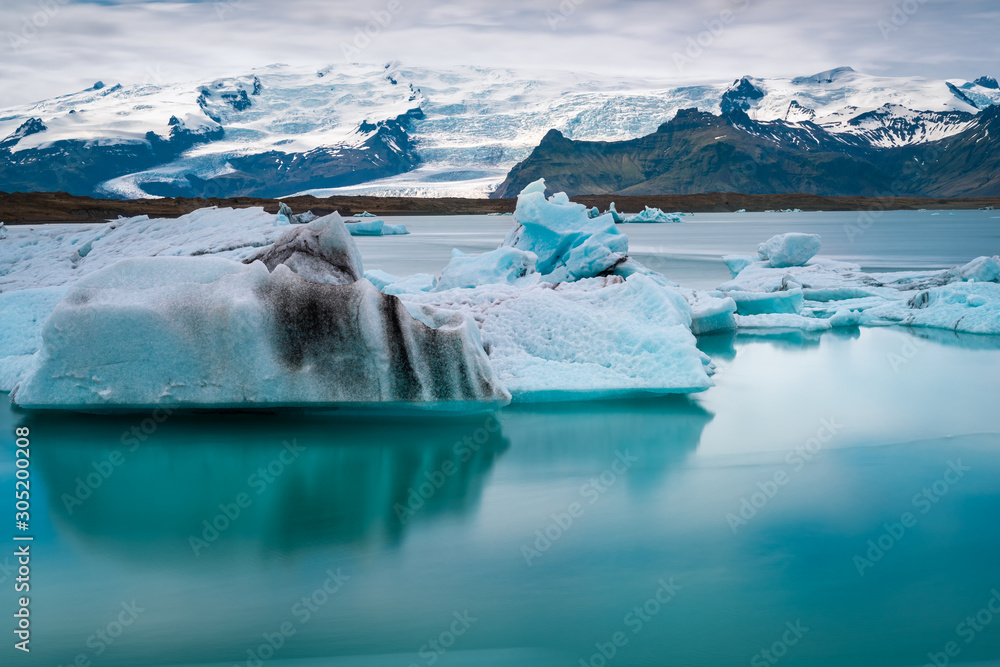 Icebergs float on Jokulsarlon glacier lagoon. Iceland