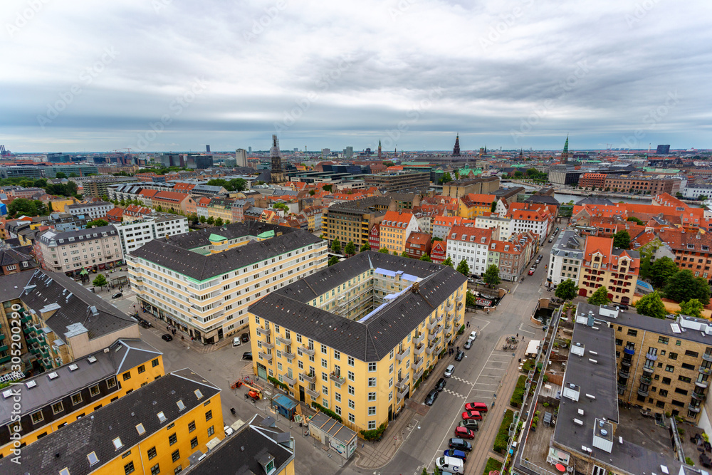 Fototapeta premium Panoramic view from a plane over Copenhagen