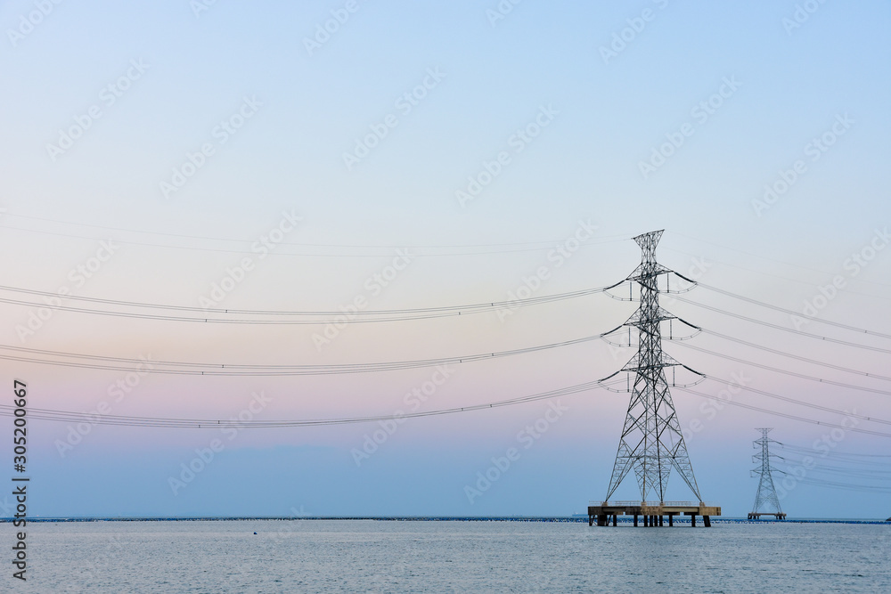 High voltage post or High voltage tower in the sea