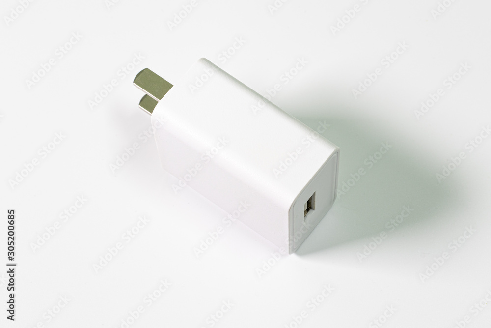 USB charger plug in white background USB charger plug in white background