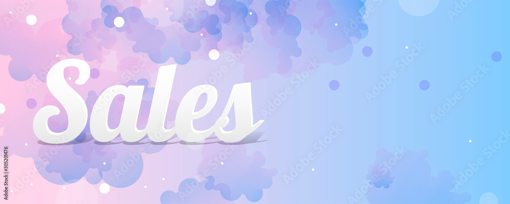 Pink and blue snow falling background winter sale banner, vector illustration