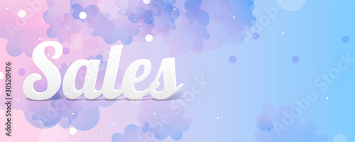 Pink and blue snow falling background winter sale banner, vector illustration