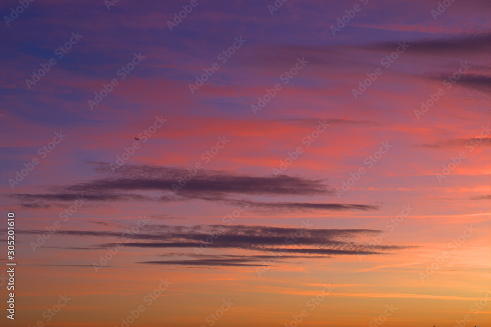 jet in the sky 1,sunset, clouds, nature, red,pink,evening,color,cloudscape