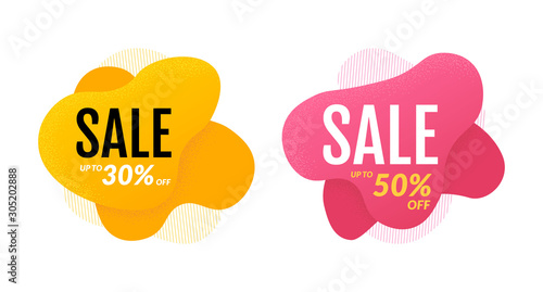 Set of sale banner template design with colored liquid shape. Vector illustration isolated on white background. EPS 10.