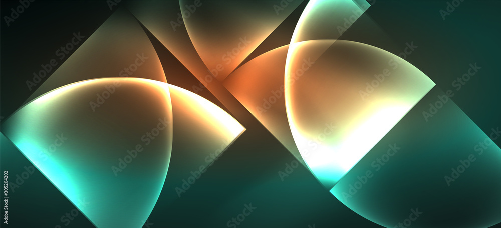 Techno glowing glass geometric shapes vector background, futuristic dark template with neon light effects and simple forms Techno glowing glass geometric shapes vector background, futuristic dark template with neon light effects and simple forms