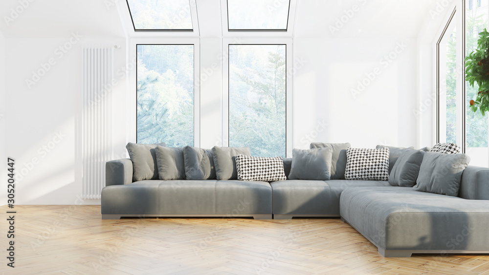 Fototapeta premium Modern design living room interior with beautiful view . 3D rendering