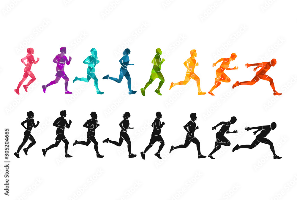 Running marathon, people run, colorful poster vector illustration man sketch hand drawing sport
