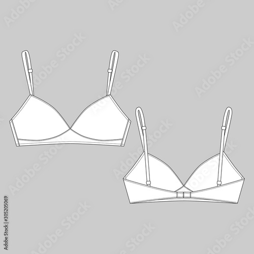 Technical sketch girls bra isolated on gray background.