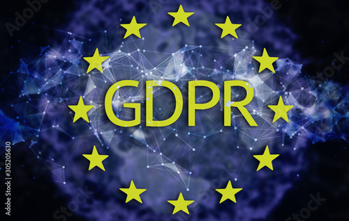 the abstract gdpr text word with european union stars symbol and lines with dots background