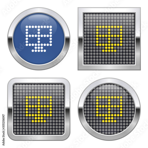 Dotted icon of solar battery on glossy button in four variants