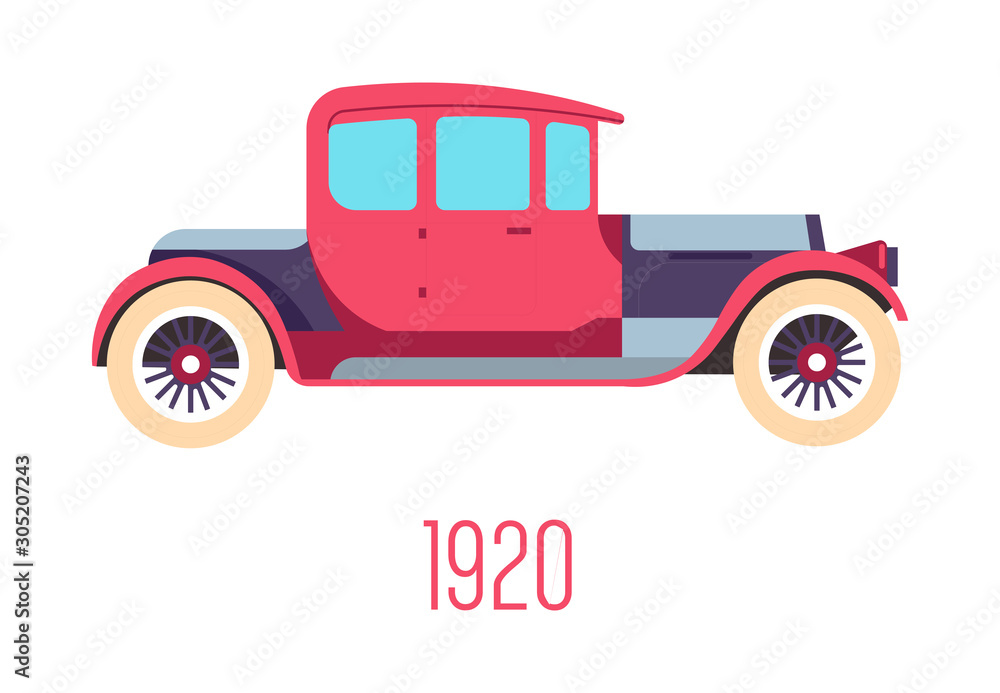 1920s retro car isolated icon, vehicle history