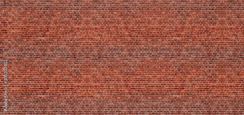 Canvas-taulu Old red brick wall background, wide panorama of masonry
