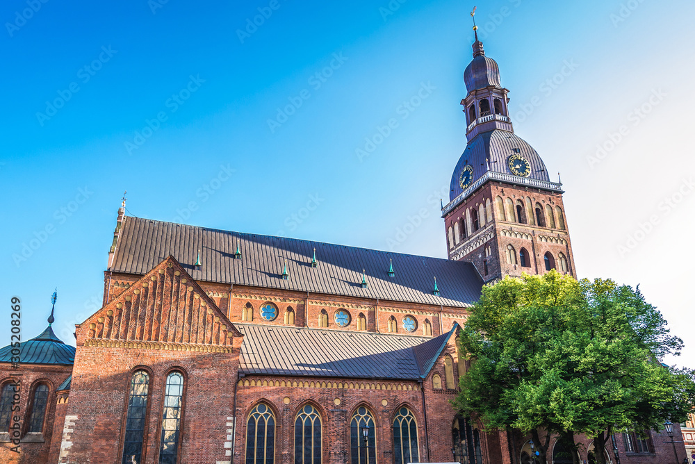 Side view of cathedral on the Old Town of Riga city, Latvia