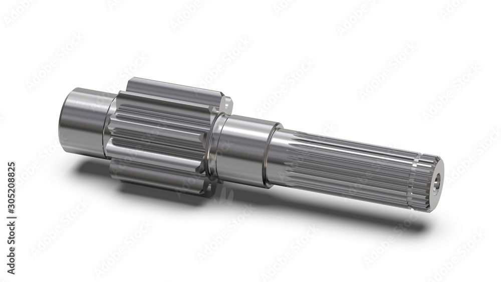 Gear shaft with splines on a white background, 3D illustration. Gear shaft with splines on a white background, 3D illustration.