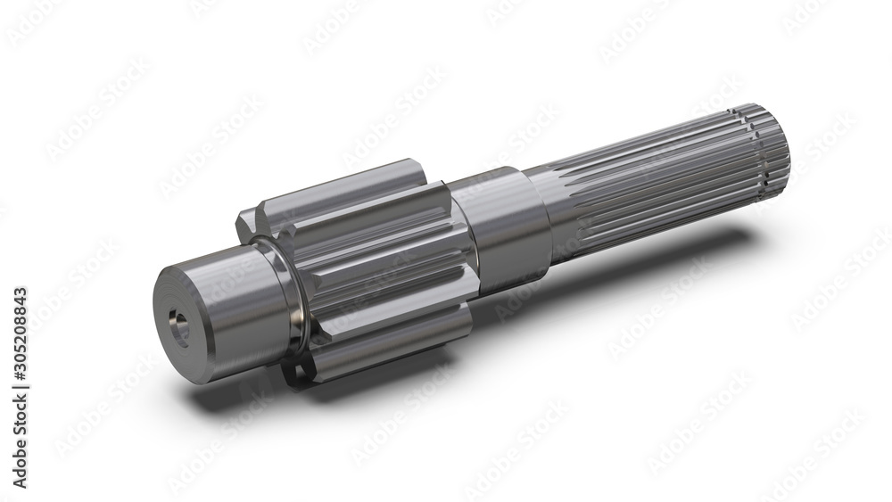Gear shaft with splines on a white background, 3D illustration. Gear shaft with splines on a white background, 3D illustration.