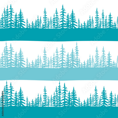 Pine Forest Pattern, Fir Trees Silhouette. Vector