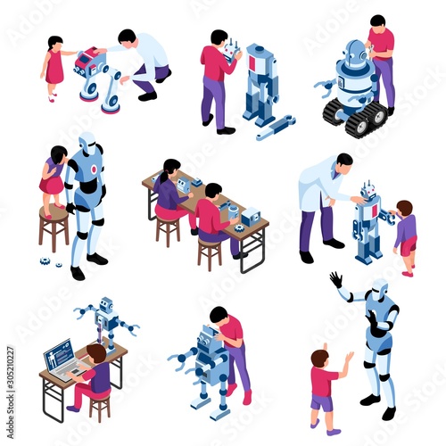Kids Robotics Isometric Icons