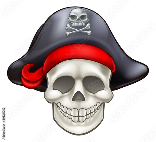 Skull pirate Jolly Roger cartoon illustration
