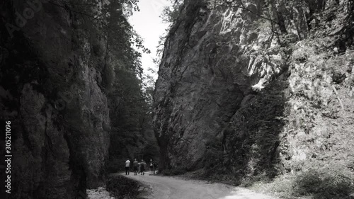 Wallpaper Mural BW Dolly Shot of Tourists Walking Through Gorge Slow Motion 4k Torontodigital.ca