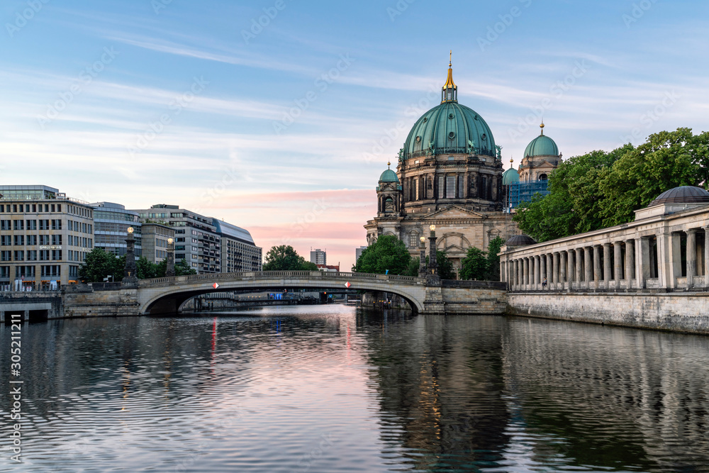 Berlin Cathedral (Berliner Dom) reflected in Spree River at dawn, Germany