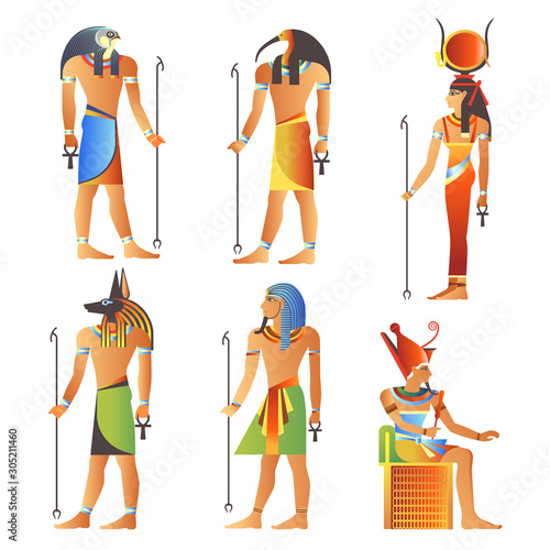 Egyptian gods and goddess, Pharaoh of Egypt, diety isolated icons