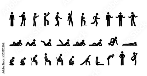 icon man  people stand  sit  lie  stick figure people illustration  isolated human silhouettes