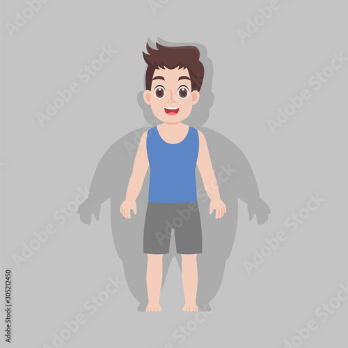 Man grows thin be fit loss weight,Young man before and after diet Healthcare concept.