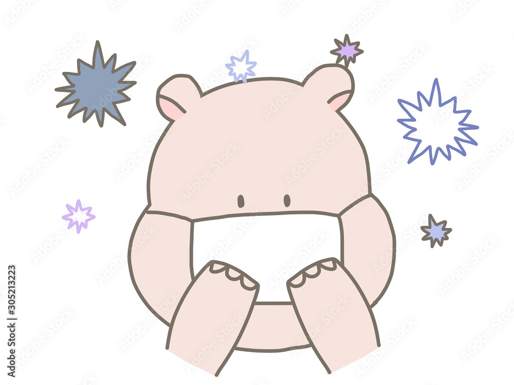 マスクをしているカバさん マスクをしているカバさん