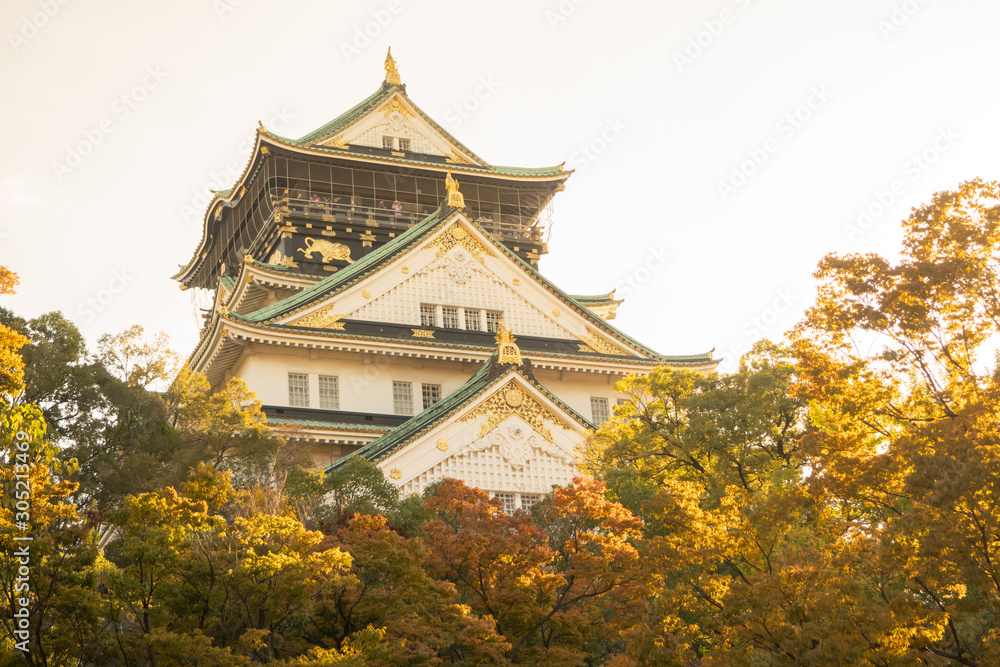 Osaka Castle in Osaka with autumn leaves. Japan Travel Concept Osaka Castle in Osaka with autumn leaves. Japan Travel Concept