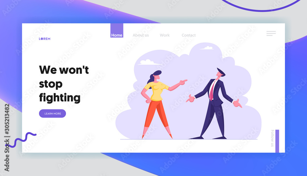Work Conflict Between Colleagues or Office Employees Website Landing Page. Business Man and Woman Yelling on Each Other Having Quarrel and Fight Web Page Banner. Cartoon Flat Vector Illustration