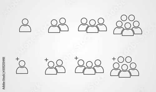 People workgroup icons set isolated on gray background. Line icons in a modern style. 