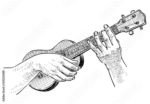 Sketch of man hands playing the ukulele