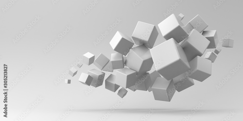 Obraz premium Flying cubes on a white background. 3d render.