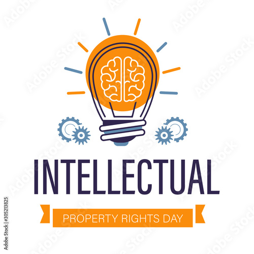 Intellectual property rights day isolated icon, brain and light bulb