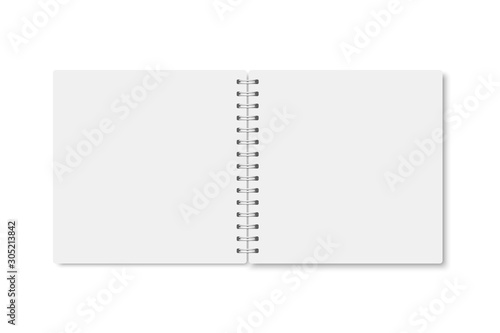 White realistic a5 notebook opened with shadows.