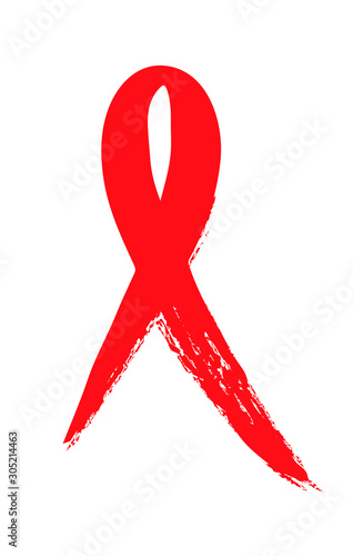AIDS day vector illustration of HIV helps awareness.Red tape isolated on white. Hand drawn vector typographic design with modern calligraphy. Suitable for logo, badge, flyer, poster and  icon.