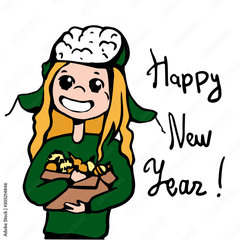 girl getting ready for the new year. happy kid holding box with christmas toys decoration in her hands.waiting for the christmas. vector illustration girl getting ready for the new year. happy kid holding box with christmas toys decoration in her hands.waiting for the christmas. vector illustration