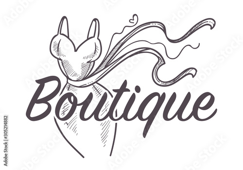 Fashion shop or boutique isolated sketch icon, dress or gown