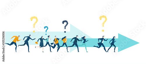 Quadro em tela Lots of business people running with question marks