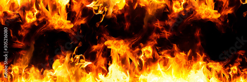 Fotografie, Obraz panorama fire flames on black background
