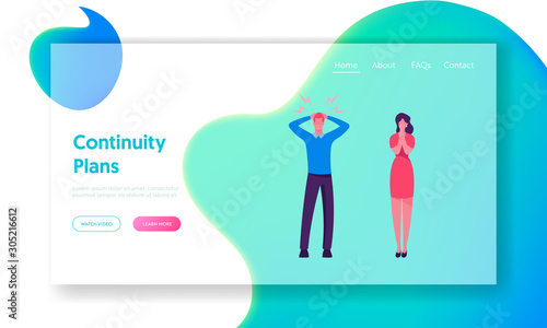Shocked Businesspeople Frustrated with Work Website Landing Page. Stressed Business People Holding Head Close Mouth Trying not to Cary Financial Crisis Web Page Banner Cartoon Flat Vector Illustration