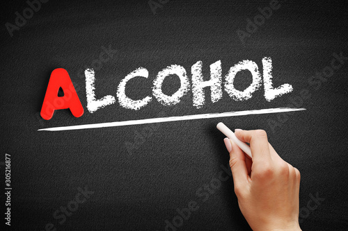 Alcohol text on blackboard photo